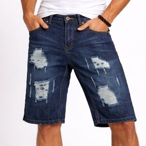 Men’s Distressed Denim Shorts Dark Wash